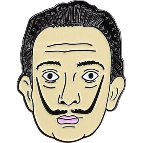 Surrealist Salvador Dali Figure Shape Enamel Brooch Cartoon Charactor Funny Clock Copper Jewelry Cute Trinket for Artist New