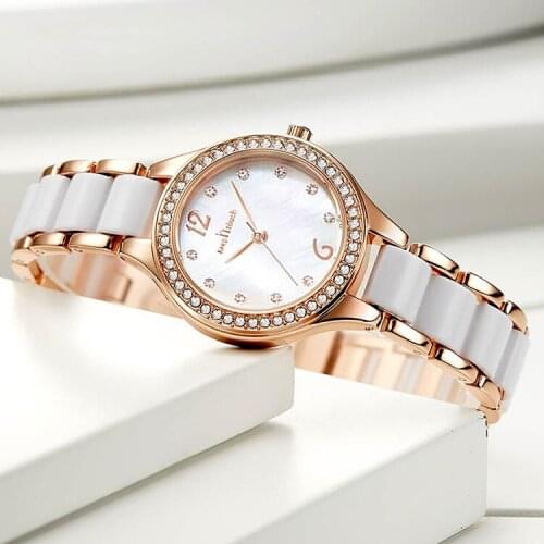 Womens Watches Ceramic Waterproof Diamond Watch Silver Rose Gold Casual Gift