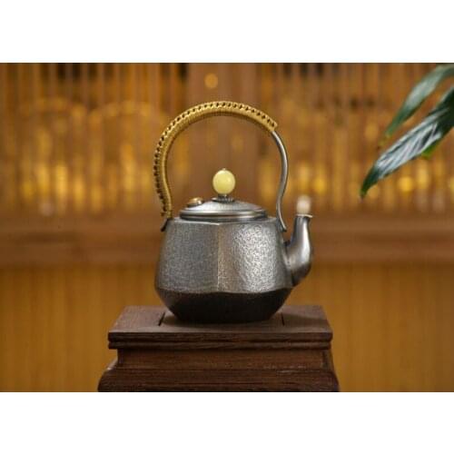 Silver pot 999 sterling silver handmade tea set Japanese retro teapot kettle home tea ceremony Kungfu tea set 180ml