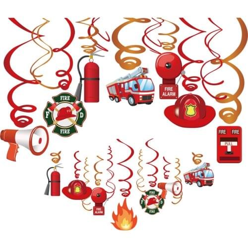 Baby Shower Fireman Theme Hanging Swirl Party PVC Ceiling Firefighter Haning Spirals Kids Birthday Party Decorations