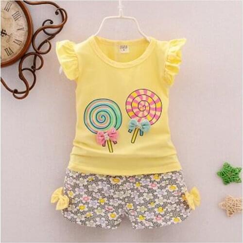 ExactlyFZ toddler baby girls summer clothing sets candy pattern girls summer clothes set kids fashion sport suit set