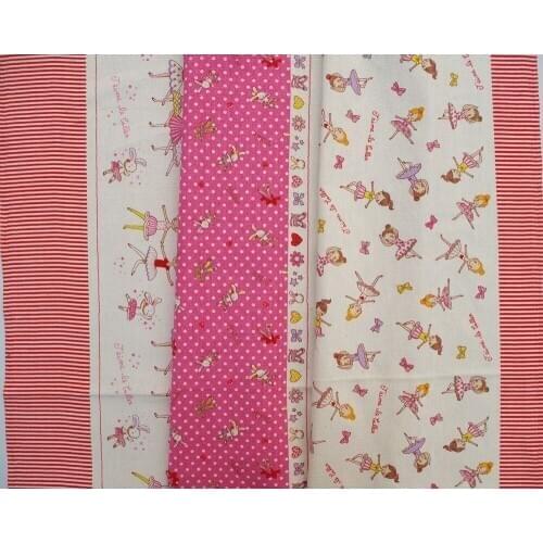 Cotton Linen Fabric for sewing pathwork, bedding - Ballet girl and dot (pink) (width=110cm)