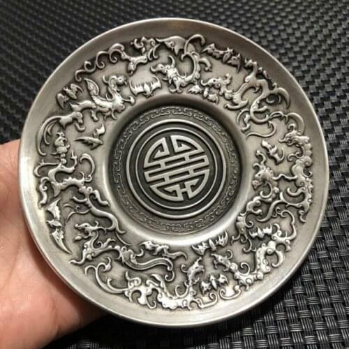 China Old Tibetan Silver Copper Dragon Plates Statues for Decoration Collection Ornaments Desk Decoration Gift