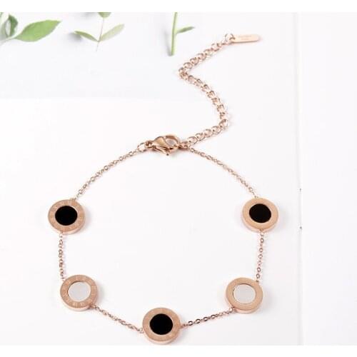 Classic Accesorios Mujer Roman Numerals White Black Round Statement Bracelets Rose Gold Color Stainless Steel Chains Pulseiras