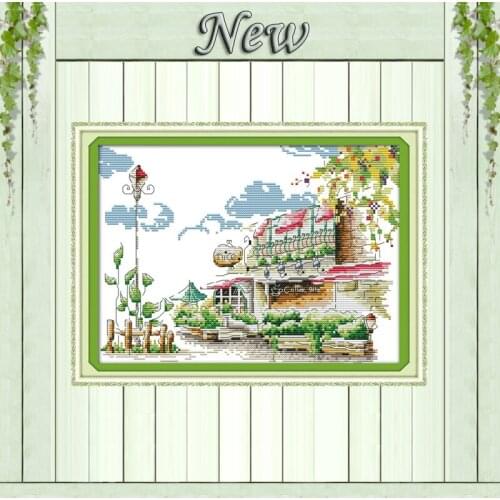 Coffee house European town garden paintings counted printed on canvas DMC 11CT 14CT kits Cross Stitch embroidery needlework Sets