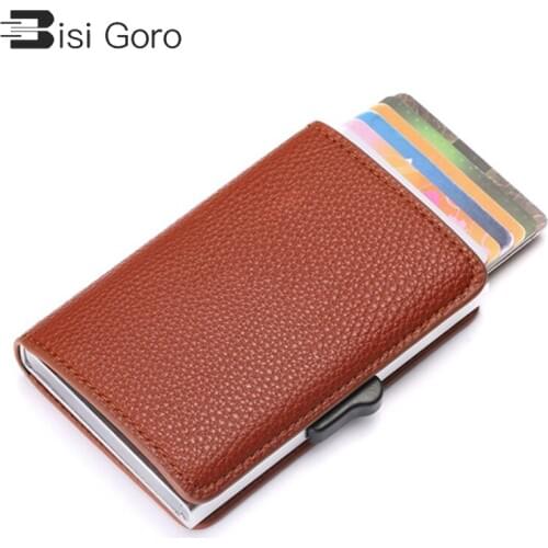 BISI GORO 2021 New Soft Leather Wallet RFID Blocking ID Card Holder Multifunctional High Quality Money Bag 3 Colors Card Case
