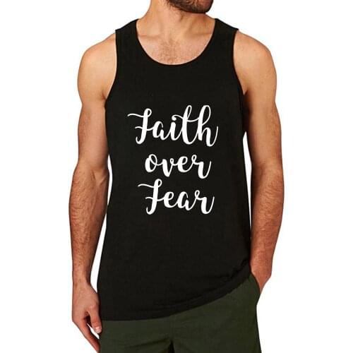 Lyprerazy Mens Faith over fear Workout Gym Funny Printed Tank Top