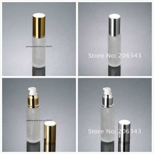 50ml frosted glass with shiny silver/gold pump&lid for lotion/emulsion/serum/toner/sprayer skin care cosmetic packing