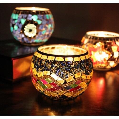 Mosaic Glass Candlestick Ornament Romantic Wedding Decoration Valentines Day Gift Home Candlelight Dinner Round Candle Holders