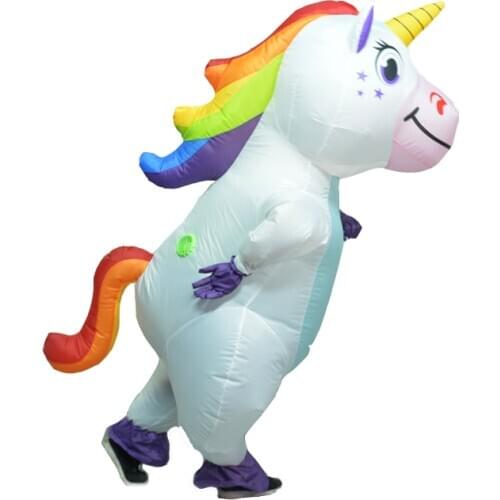 Inflatable Unicorn Costume Adult Kids Rainbow Halloween Costumes for Wommen Men Adult Carnival Mascot Purim Christmas Cosplay