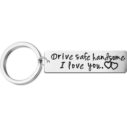 Stainless Steel Drive Safe Handsome I Love You Letter Engraved Keychain Keyring Valentines Day Present For Boyfriend