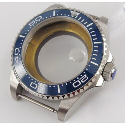 Fit NH35 Automatic Movement New 43mm Watch Case with Transparent Backcover Rotating Blue Bezel