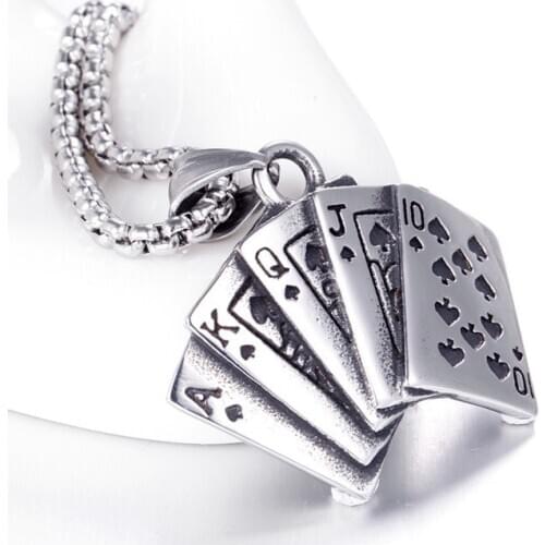 Trendy Playing Card Shape Pendant Necklace Mens Necklace Fashion Metal Sliding Pendant Punk Necklace Accessories Party Jewelry