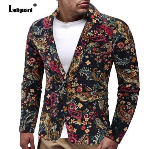 Sexy Fashion Men Blazer Spring Lapel Collar retro Jacket Model Flower Print Coats Autumn Business Blazers Mens Clothing 2021