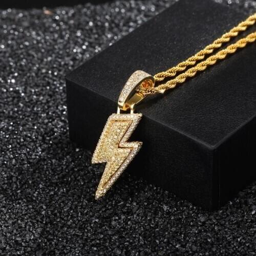 Iced Out Bling Lightning Pendants With Tennis Chain Copper Material AAA Cubic Zircon Men Hip Hop Jewelry Gift For Women Men