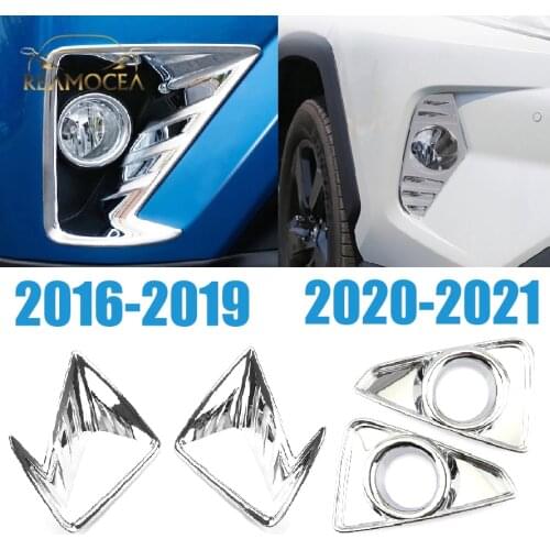 Reamocea For RAV4 2020-2021 Chrome Front Bumper Rear Fog Light Lamp Foglight Cover Trim Molding Surround Decoration Car Styling