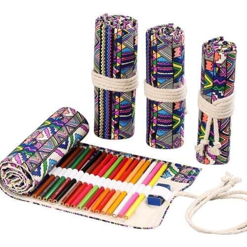 Roll School Pencil Case for Girls Boys Canvas Pencilcase 12/24/36/48/72 Holes Pen Bag Cartridge Stationery Pencil Pouch