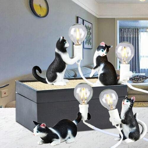 SELETTI Modern Resin Animal Cat Table Lamp Small Mini LED Desk Light Kids' Room Decor Night Lights Bedside E12 Home Lighting