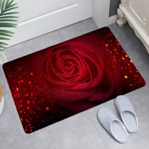 Modern Home Decor Mats Red Rose Pattern Printed Soft Flooring Mat Entrance Welcome Doormats Anti Slip Washable Kitchen Mat