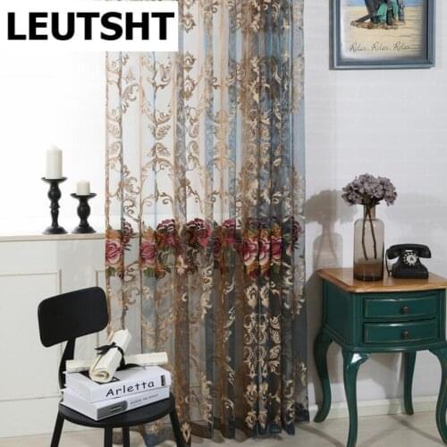 Modern Luxury Embroidered Flower Sheer Curtains Organza Fabric Window Curtains For Bedroom Living Room Window Blind