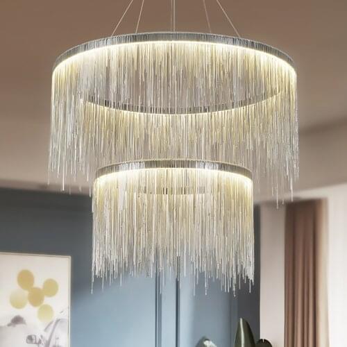 LED Ring Chandelier Living Room Bedroom Kitchen Stair Indoor Household Chandelier Decoration Long Stair Chandelier