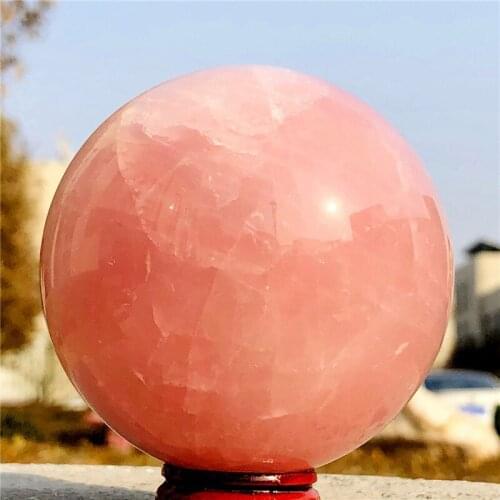 Top! Natural Pink Rose Quartz sphere Crystal ball Healing Gemstone