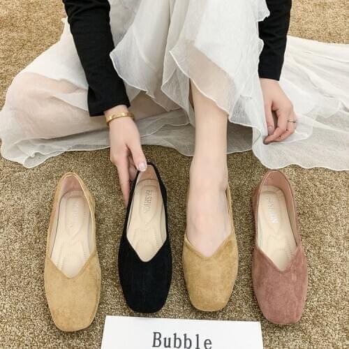 Fashion Low-heeled Anti-skid Shoes Women Summer Autumn Skid-proof Square Toe Flat Korea Style Shoes Shallow Simple Shoe
