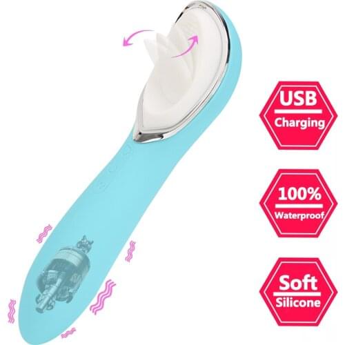 Vibrating Dildo Wand 10 Speeds Nipple Clitoris Stimulator Vagina Massager Tongue Licking Vibrators 2 in 1 Oral Sex