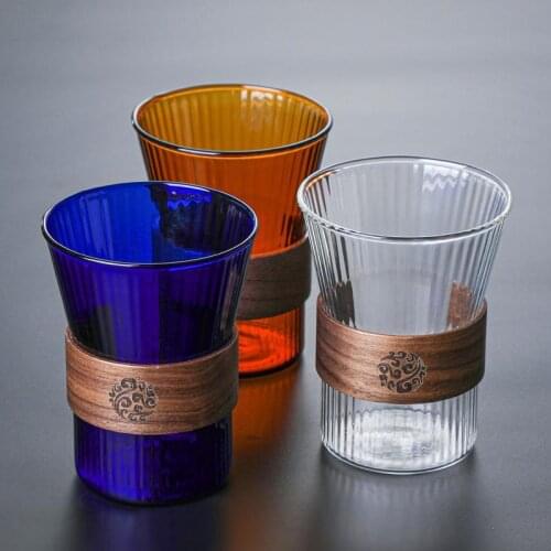 Wine Glasses Mug Coffee Cup Hanging Ear Glass Tea Green Household Wooden Set