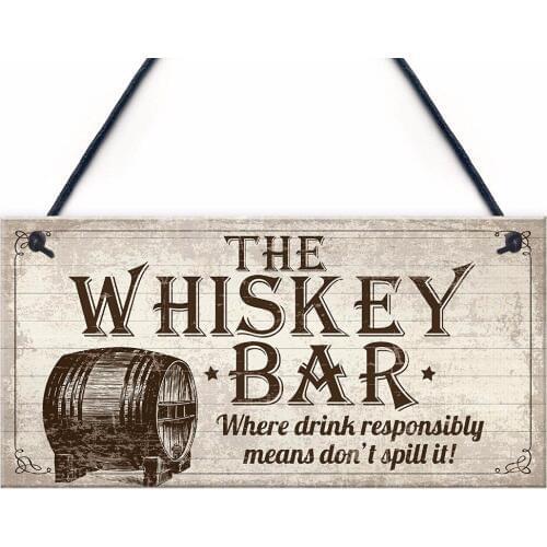 Meijiafei Vintage Whisky Bar Plaque Hanging Rustic Sign Home Bar Pub Man Cave Birthday Gift For Him 10" X 5"