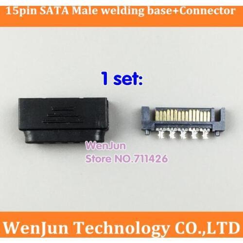 High Quality 1 set : Power SATA 15pin Male welding base + Plastic Shell DIY SATA Male Connector FAN Hard Disk Power Cable