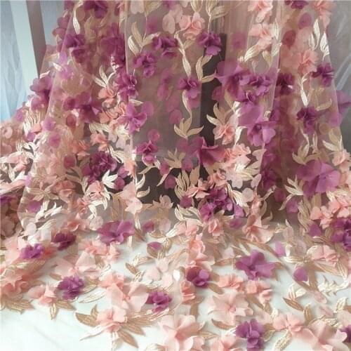 High quality mesh fabric Pink purple nail flower tissu Wedding dress accessories diy manual material