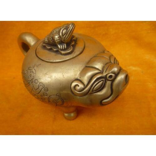 Wonderful Old Qing Dynasty Copper Golden Toad teapot,carving children playing fish ,with mark,best Decoration,Free Shipping