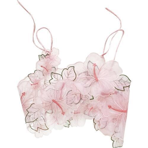 Gorgeous Lace Embroidery Women Tank Top Flowers Eugen Yarn Slim Camis Transparent Crop Top Women
