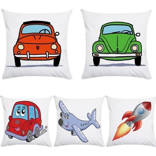 Hot Sale Pillow Lovely Cartoon aircraft rocket Car Vintage Almofadas 45X45CM Linen Pillow Decorative Linen Cushion Cover CR087