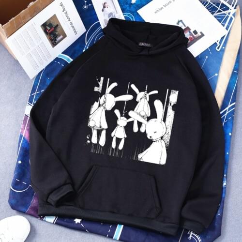 Woman hoodie y2k harajuku goth Japanese anime Summer 2021Rabbit graphic print round neck loose long sleeves plus size clothing