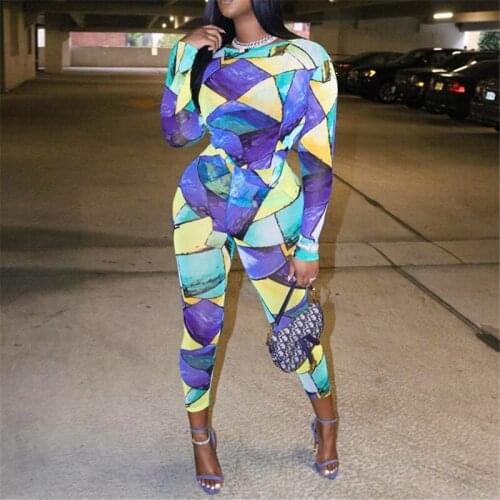 Women Tracksuit Two Pieces Set Fashion Print Full Sleeve O-Neck Top Long Pants Elegant High Street Slim Winter Sportwear Outfits