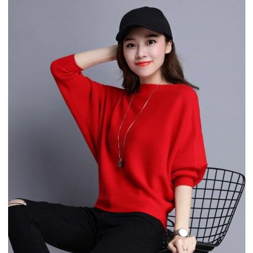 Pull Femme Autumn Winter 2021 Women Sweater Batwing Sleeve Jersey mujer Oversized Jumper Slash Neck Women Knitted Sweaters Coat