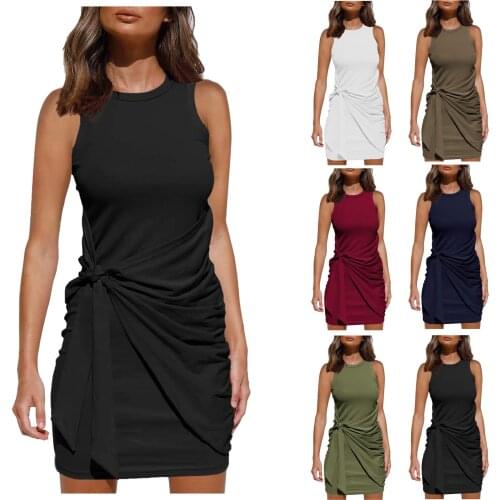 Sleeveless Women Mini Dress Casual 2021 Summer Fashion Street Style Skinny Bodycon Solid Basic Slim Female Dresses 2021