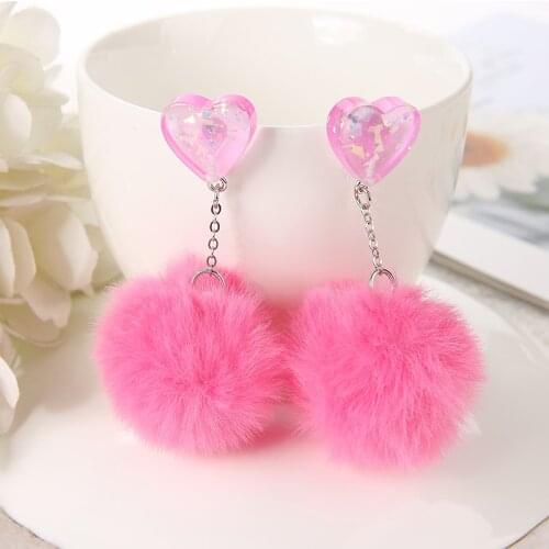 1Pair Cute stud earring multicolours heart resin earring with Puffer Ball Earrings Fashion For Women ChildrenJewelry Gift