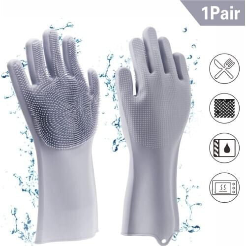 1 Pair Silicone Gloves Kitchen Cleaning Magic Brush Gloves Multipurpose Dishwashing Brush Microwave Oven Gloves Housework Helper