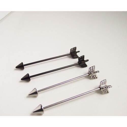 1pcs 1.2*35*5/6mm 16g Fashion New sliver black Stainless Steel Spike Arrow Ear Piercing Jewelry Barbell-Shape