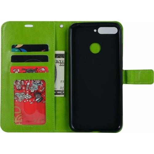 10pcs/lot free shipping Soft TPU + PU Leather Crazy Horse Wallet Case For Huawei i Y6 2018 Honor 7A