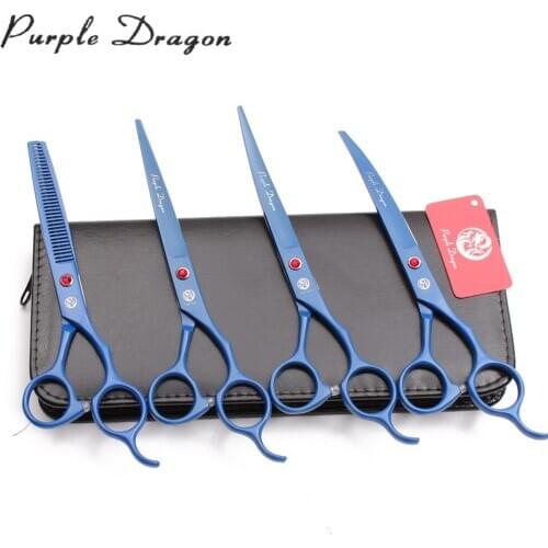 7" Purple Dragon Brand Blue Titanium Dog Grooming Shears Straight Shears Thinning Shears Up&Down Curve Scissors Pet Shears Z3100