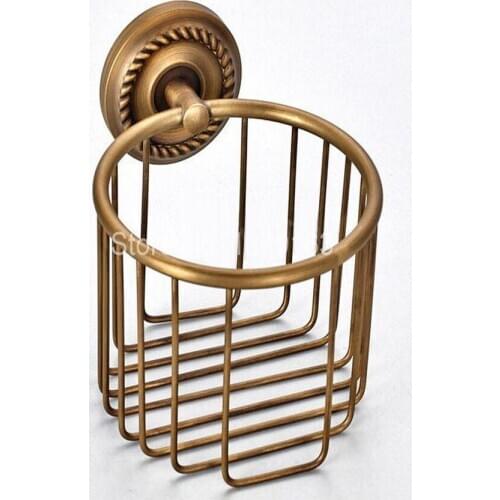 Bathroom Accessories Antique Brass Pattern Wall Mounted Toilet Paper Roll Holder Shower Storage Basket aba274