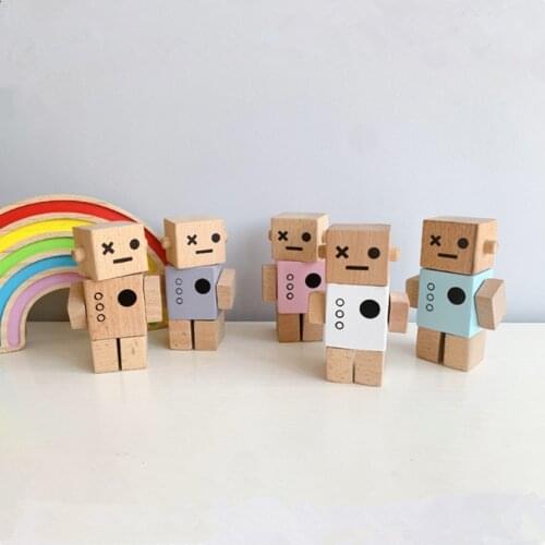 Wooden Twistable Robot Ornaments Nordic Kids Room Decoration Blocks Best Gifts For Baby Wood Toys Nursery Miniatures Photo Props
