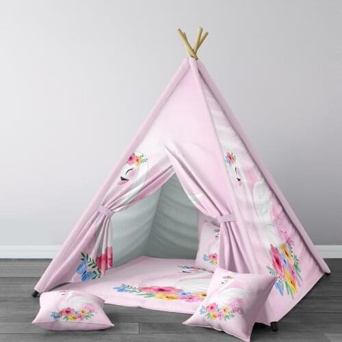Play Tent for Kids Wigwam Portable Indoor Playground Tents Children Bedrooms Powder Pink Princess Swan Model 177