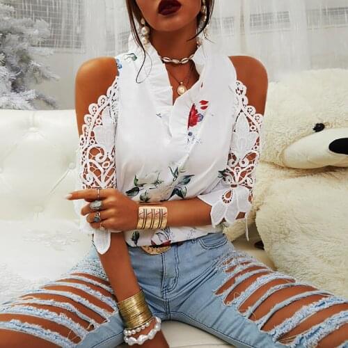 Elegant Short Sleeve Lace Printing Shirt Fashion V Neck Ruffle Office Ladies Top Blusa 2021 Summer Sexy Strapless Women Blouses