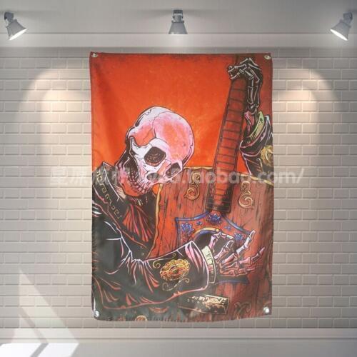 Skull Guitar Heavy Metals Rock Creative Banners Hanging Flag Wall Sticker Cafe Restaurant locomotive club Live Background Decor