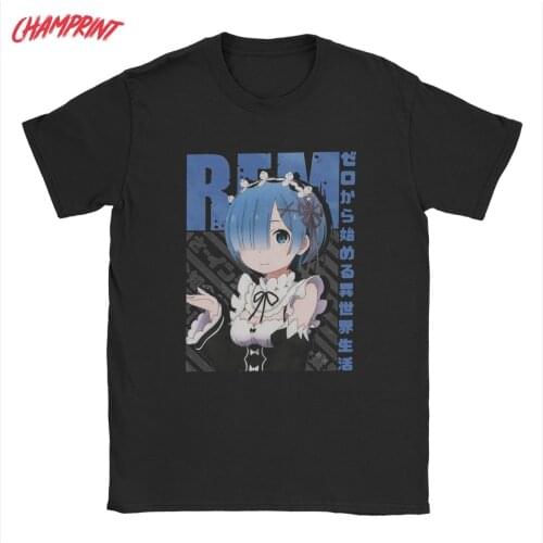 Mens T-Shirt Rezero Rem Re:Life In A Different World From Zero Pure Cotton Tee Shirt Round Collar Clothing Plus Size T Shirts